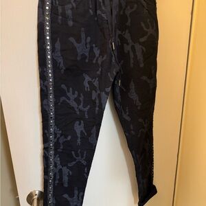 Women’s Black Camouflage-Print Joggers with Studded Side Trim